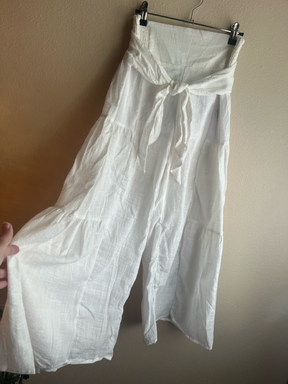 White Wide-Leg Tie-Waist Pants
